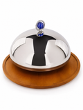wooden rounded plate with its stainless cover
