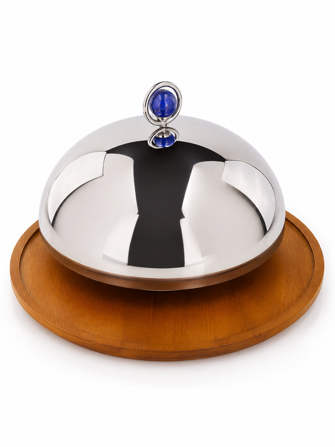 wooden rounded plate with its stainless cover