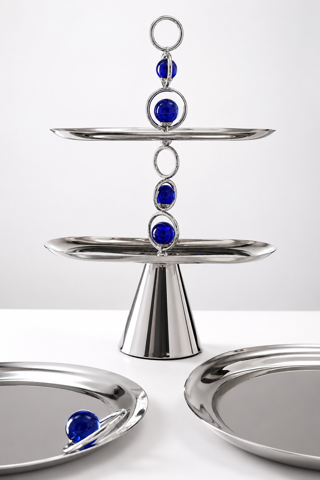 Silver stand with blue Accents
