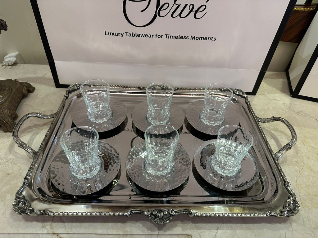 A set of 6 Istikana with its Dotted plates