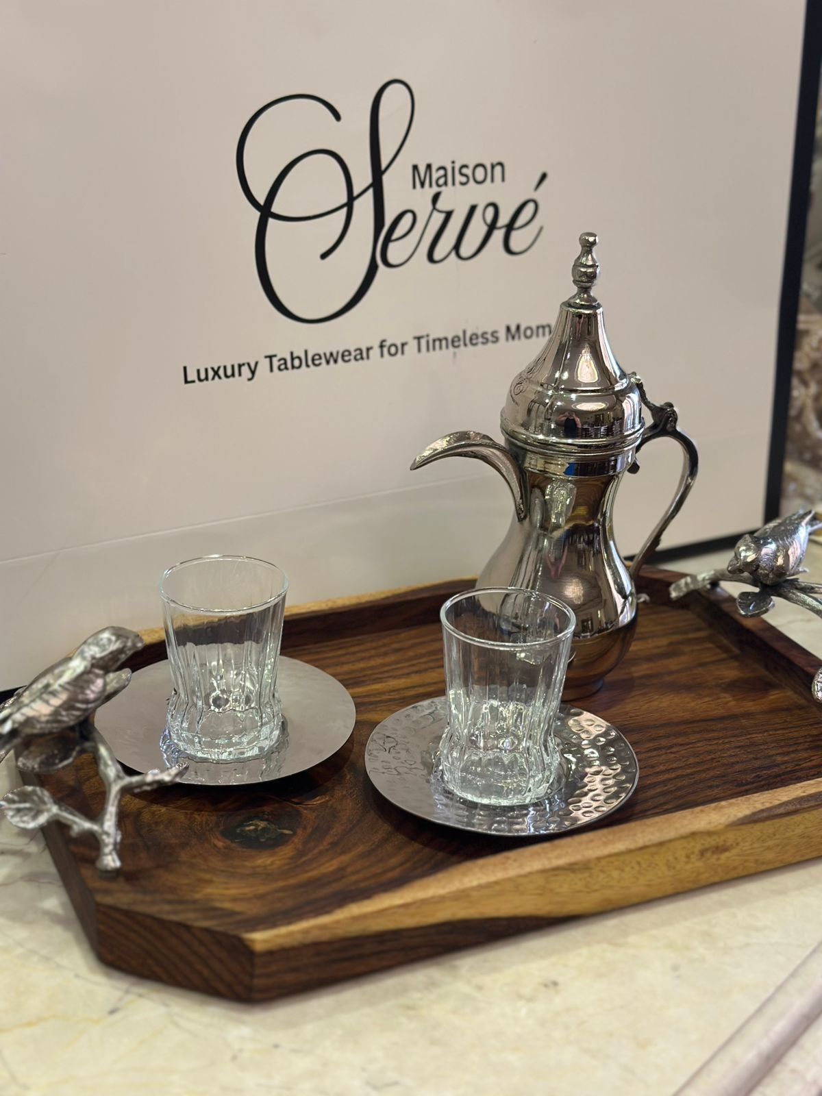 wood Tray with 3 cups & a dala